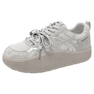 千百度厚底休闲鞋女2026春季新款百搭网面小个子增高轻便运动鞋女