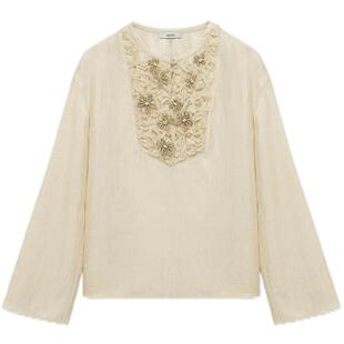 MESUX米岫春新品醋酯纤维长袖衬衫式圆领套头T恤女MNSUD507