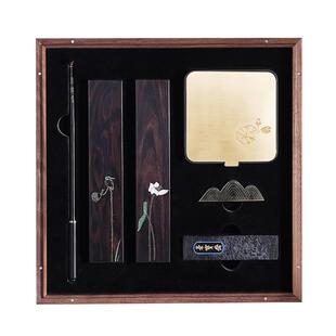 中华老字号荣宝斋如磨毛笔套装荷塘流翠工艺礼盒文房四宝笔墨纸砚初学者书法专用