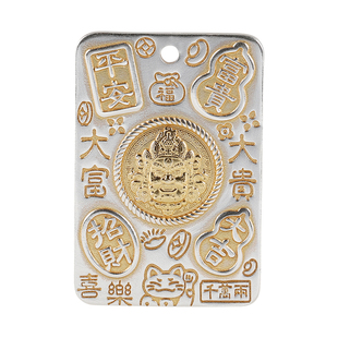 国潮本命年足银黄财神方牌吊坠男士银牌挂件黄姥爷手工描金项坠