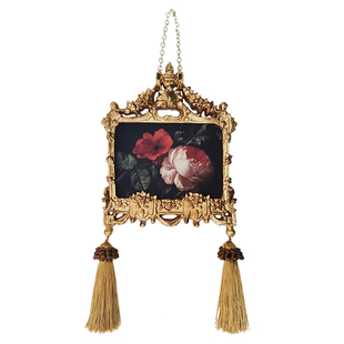 原创小众vintage欧式家居软装复古流苏花卉鎏金镂空画框装饰挂画