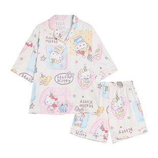Gukoo果壳睡衣女款2026新款夏HelloKitty联名漫画格女家居服套装B