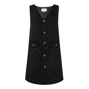 秋水伊人小香风V领背心连衣裙2025年冬季新款女宽松直筒精致裙子