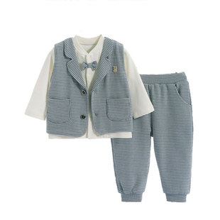 宝宝双层套装春秋男童绅士西装春装儿童三3件套婴儿外出服A类纯棉