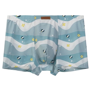 3条 夏季薄款冰丝印花无痕平角内裤男人透气大码速干短裤头底裤衩