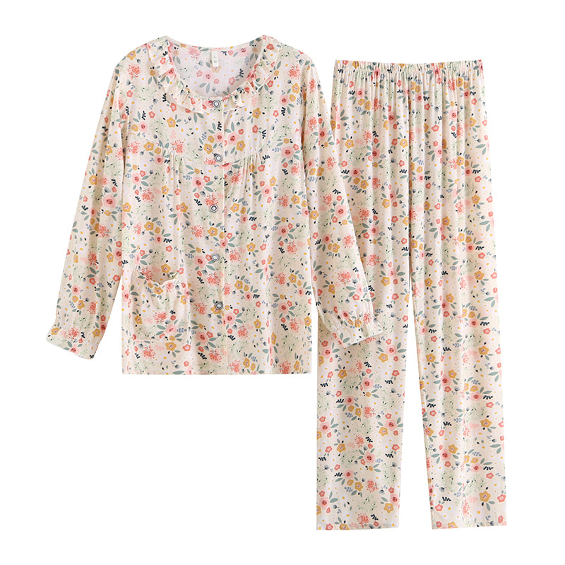 绵绸睡衣纯棉长袖超薄款女装棉绸夏季套装家居服春秋夏天月子服