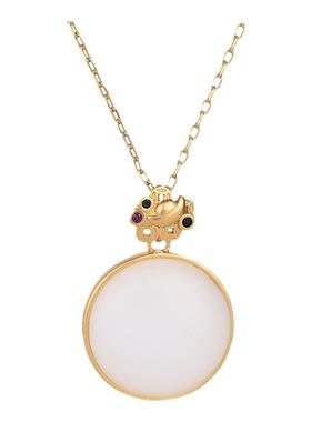 网红直播配饰宫廷风设计铜镀金钱多多吊坠镶嵌和田玉羊脂白玉项链