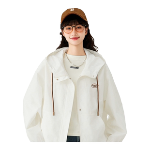 快鱼春季新款飞行员宽松夹克女士纯色宽松连帽休闲美式潮流外套