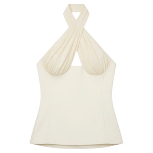 Solid color neck tie hollow top women 挂脖系带露背镂空上衣女