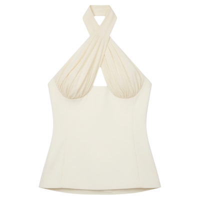 Solid color neck tie hollow top women 挂脖系带露背镂空上衣女