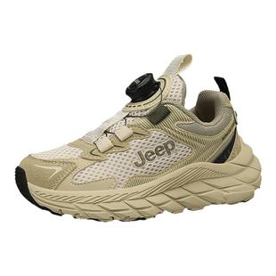 jeep男童运动鞋秋冬季皮面旋钮鞋2025加绒轻便女童跑步鞋儿童潮鞋