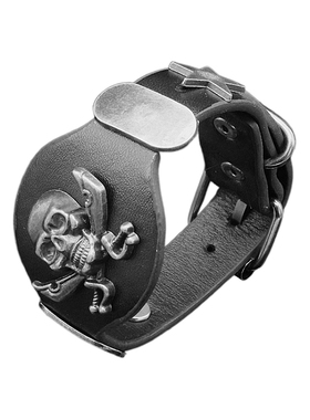 个性霸气黑色皮质复古骷髅头手环