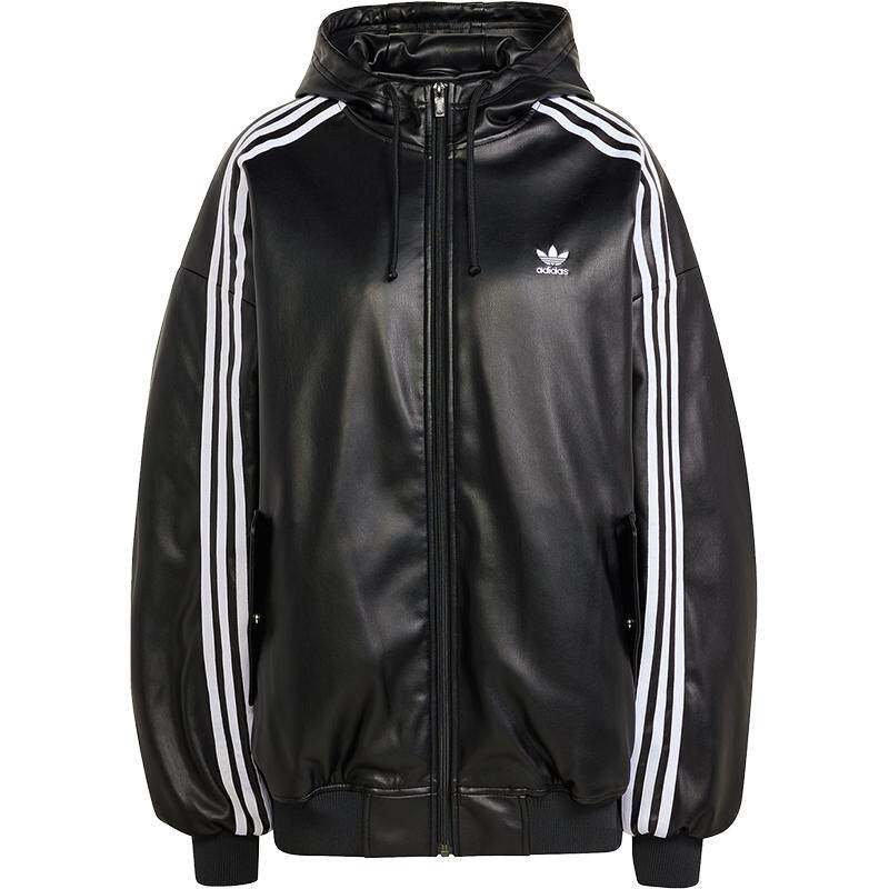 Adidas/阿迪达斯正品三叶草女士运动连帽仿皮夹克外套IV9328