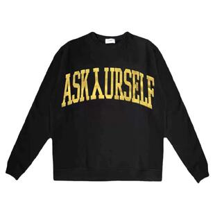 V8字母浮雕印花卫衣男Askyurself宽松加绒高街圆领无帽情侣外套潮