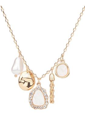 CUSSK珍珠鎏金项链镶钻吊坠金色小众精致坠链