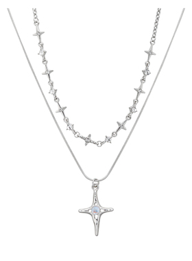 刊赛双层四芒星叠戴项链小众百搭