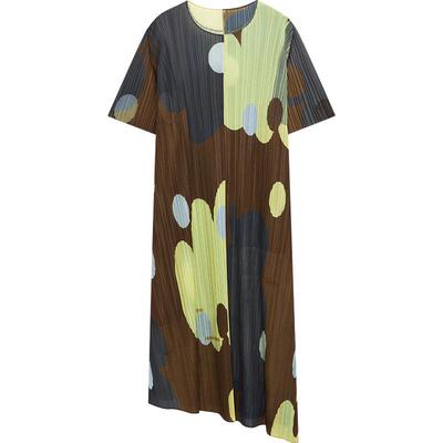 播印花连衣裙女商场同款2024夏季新款不规则褶皱长裙BDR2LD0787