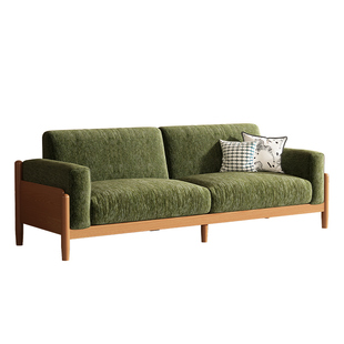 全实木沙发小户型客厅直排两三人位可拆洗网红中古风棉麻布艺沙发