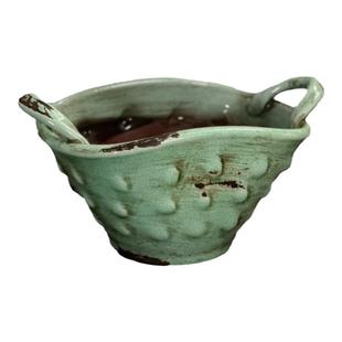 小花农手工粗陶红陶花盆冰裂釉面双耳花蓝花园庭院百搭红陶花盆