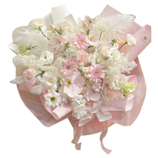 星语 白色羽毛进口彩色鸵鸟毛孔雀毛鲜花花束搭配花艺装饰DIY材料