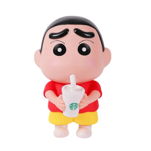 车载爱喝奶茶的蜡笔小新可发光摆件创意汽车装饰车顶公仔车外摆件