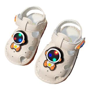 夏季宝宝学步鞋婴儿软底凉鞋儿童叫叫鞋男女婴儿亮灯鞋子0-1-2岁