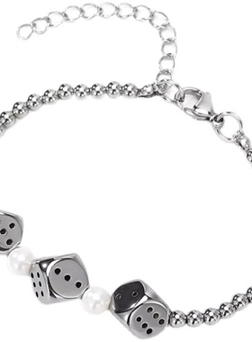 拼色骰子可调节钛钢珍珠礼物手链
