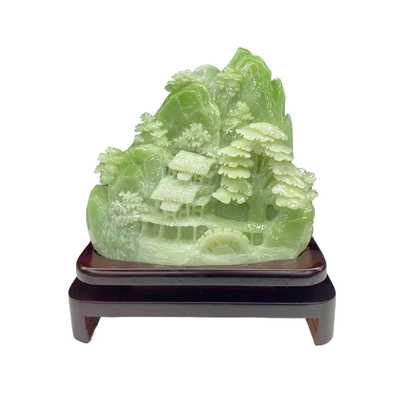 岫玉山水摆件纯天然一体雕刻