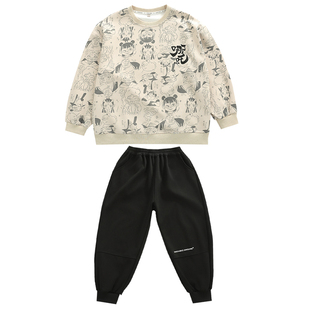 胖男童运动套装加肥加大春秋季2025新款胖男孩时髦宽松卫衣两件套