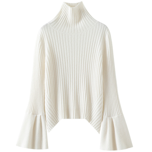 版型太到位了！喇叭袖100%纯山羊绒衫女高领纯羊绒毛衣针织衫秋冬