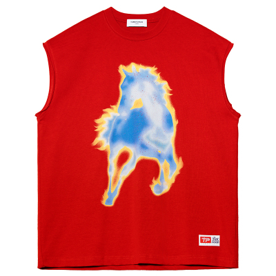 TOMATOPAPA美式复古动物印花背心男士宽松套头潮牌背心街头休闲风