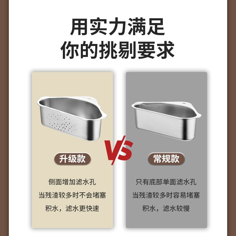 不锈钢水槽沥水篮厨房剩饭剩菜沥水过滤洗碗池网架置物架神器三角