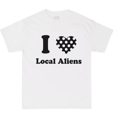 local aliens外星沙龙美式复古波点爱心印花短袖圆领宽松整肩半袖