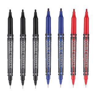 晨光小双头油性记号笔黑色油漆笔细头红色蓝色油性笔小头笔粗细两头不褪色防水箱头笔画在衣服上不掉色的笔