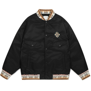 明星同款GUUKA黑色费尔岛轻薄羽绒服男冬季 民族风棒球服厚外套女