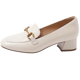 康莉商场新款真皮乐福鞋女24秋季新款英伦粗跟增高百搭女士小皮鞋