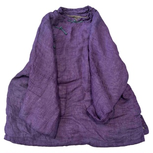 素年未央原创设计新款SN253色织亚麻中式复古偏襟盘扣中长小棉袍