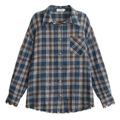 UNIFREEPLUS大码格纹长袖衬衫