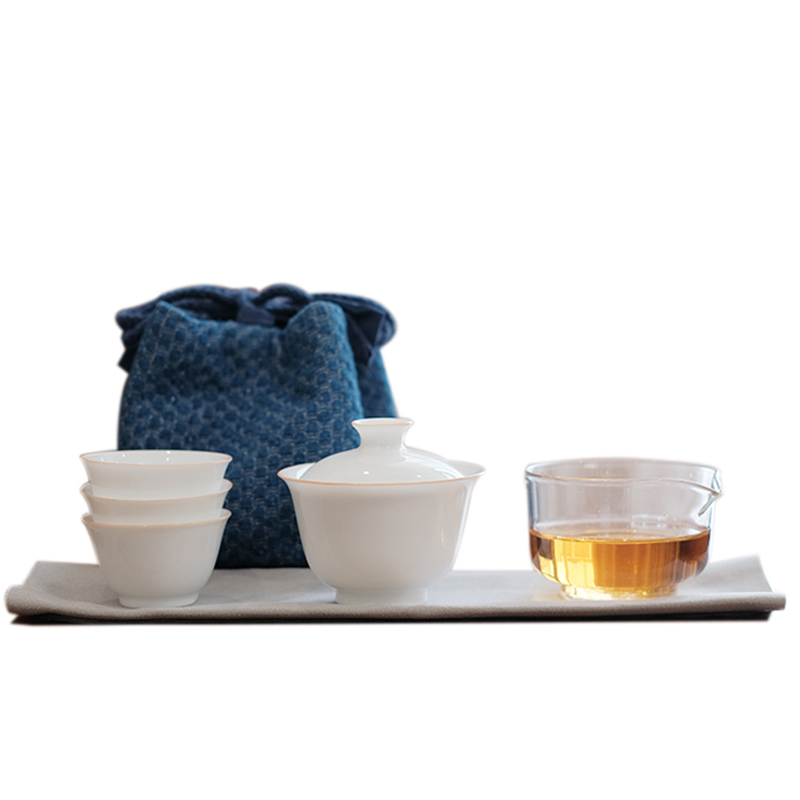 一石山人景德镇旅行功夫茶具出行便携盖碗三杯套组定制甜白高温瓷
