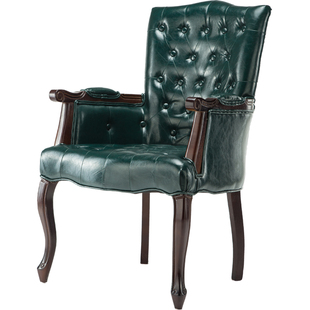 美式实木书房椅子复古做旧欧式单人餐椅咖啡厅休闲电脑扶手老虎椅