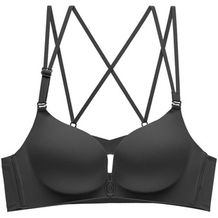 前扣美背内衣交叉肩带小胸聚拢显大性感无痕细肩带文胸防溜肩B90A