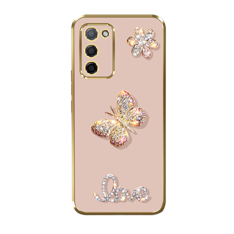 oppoa55镶闪钻蝴蝶链子水晶套壳