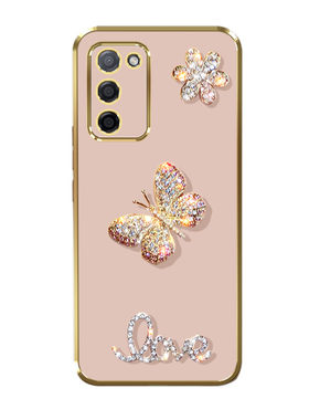 oppoa55镶闪钻蝴蝶链子水晶套壳