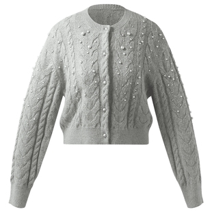 首降5折|歌莉娅开衫秋季女装上衣新款设计感钉珠灰色短外套