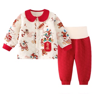 婴儿分体套装过年喜庆春秋冬季纯棉宝宝周岁礼服拜冬年服秋衣秋裤