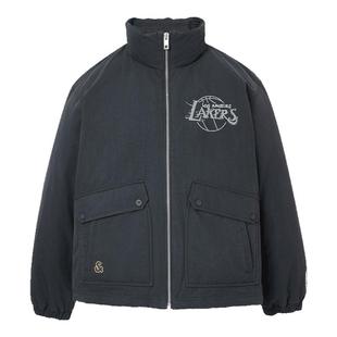 杰克琼斯冬季新款NBA联名湖人队潮流百搭宽松立领羽绒服男装