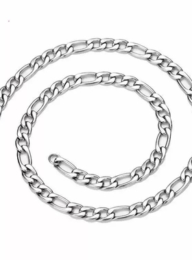 双轨靳朝何与同款项链男欧美潮流嘻哈费加罗钛钢古巴链素链不掉色