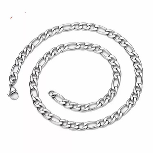 双轨靳朝何与同款项链男欧美潮流嘻哈费加罗钛钢古巴链素链不掉色