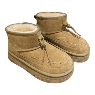 欧美时尚百搭卡其绿驼色厚底保暖雪地靴磨砂皮街拍休闲短筒靴短靴