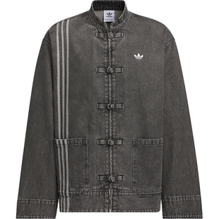 Adidas/阿迪达斯正品三叶草男女立领牛仔宽松唐装外套JY8275